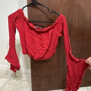 RED off the shoulder crop top